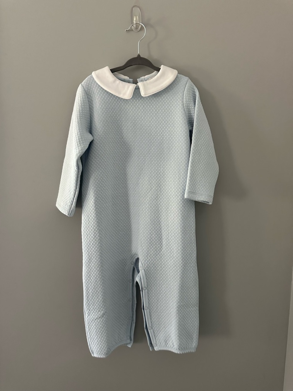 TBBC Classic Light Blue Quilted Baby One-Piece with White Peter Pan Collar